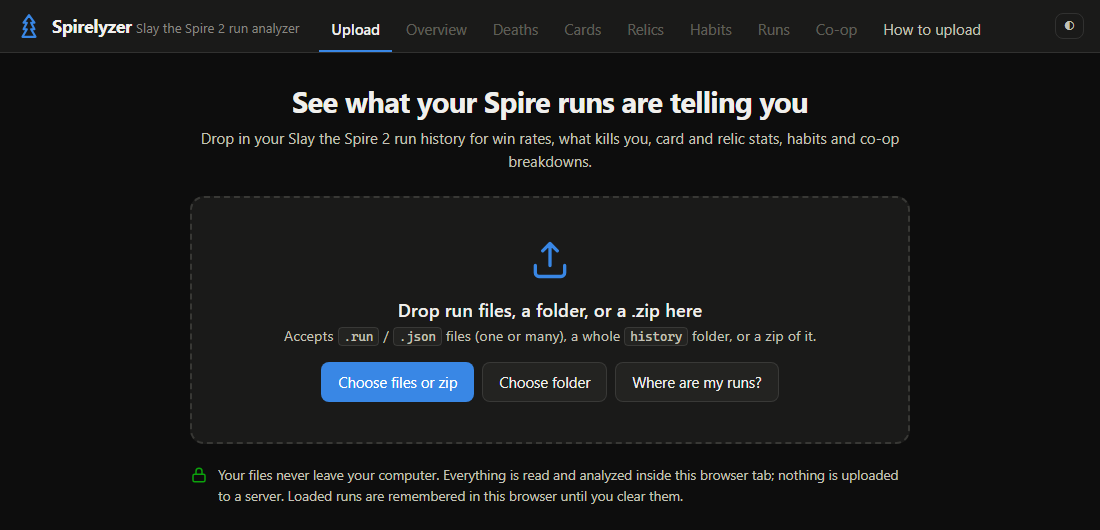 The Spirelyzer upload page with its drop zone